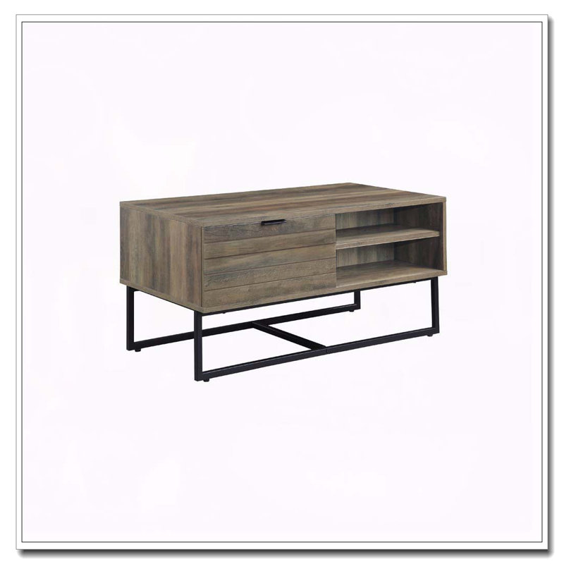 Rustic Oak And Black Coffee Table With Open Storage
