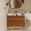 Meuble-lavabo flottant moderne avec comptoir en faux marbre et lavabo encastré en céramique, fixation murale pour petites salles de bain et appartements-858199013