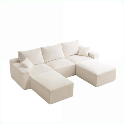 Sectional Sofas 110'' L-Shaped 3-Seater Cloud Couch with Chaise, No Assembly for Living Room | Beige Corduroy