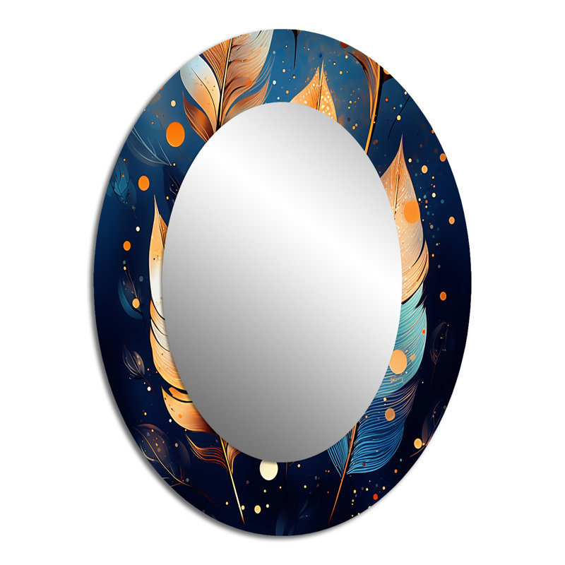 Miroir mural Boho Glam Gold Feathres On Cosmic Blue III - Bohemian, 40 po x 30 po