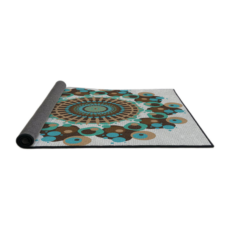 Laine tissée à la main et polyester turquoise/gris/noir Tapis décoratif, Rond 7 pi