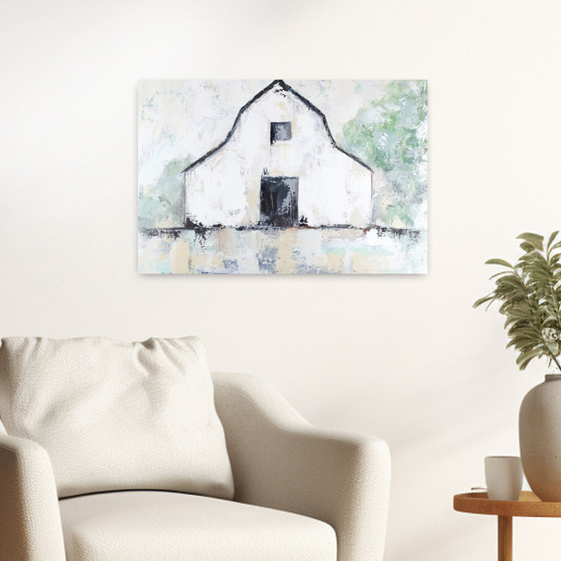 Rustique grange, architecture abstraite, art contemporain, H 16 po x l 24 po