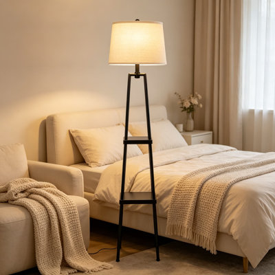 Lampe sur pied moderne avec tablettes, lampe sur pied réglable pour le salon, éclairage compatible avec maison intelligente avec tablettes intégrées