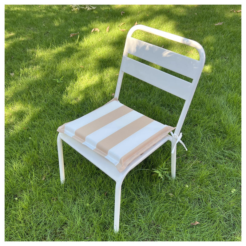 Set of 4 Outdoor Patio Seat Cushions with Ties - Khaki & White Striped Replacement Chair Pads for Garden Furniture