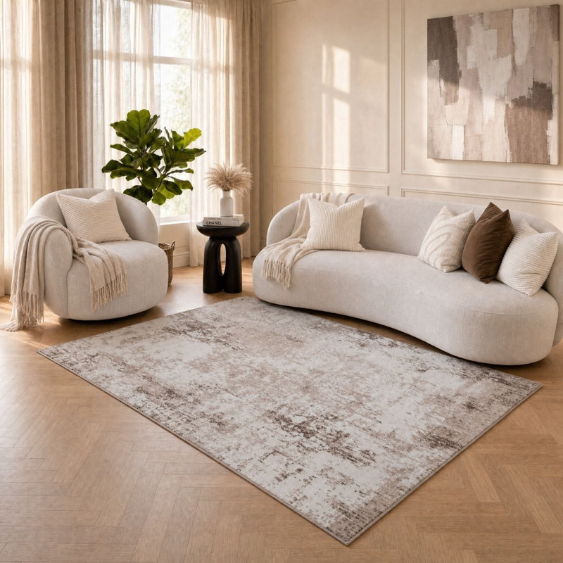 Elaris Collection Rectangle Abstract Area Rug, Beige/Ivory, 200X290 cm