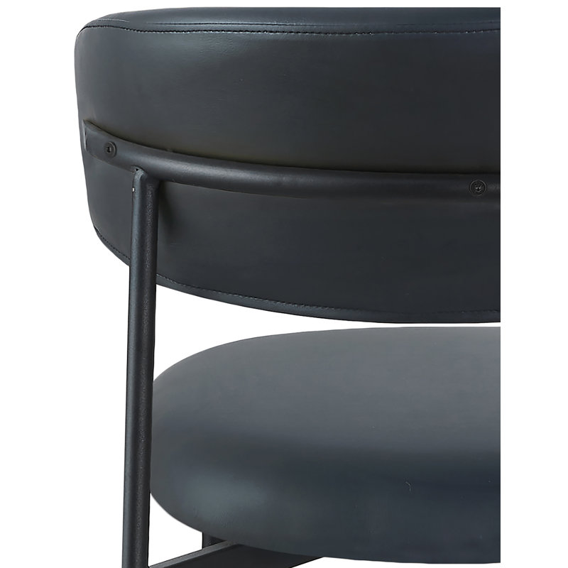 Chaise de salle à manger rembourrée Lupita, Cuir végétalien noir, Noir mat