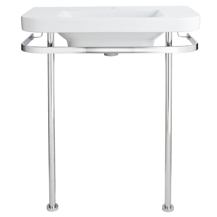 Equility White Fireclay U-Shaped Console Bathroom Sink with Overflow