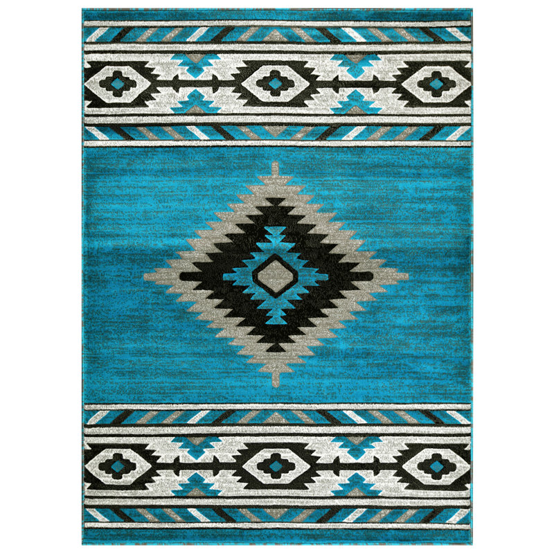 Turquoise And Multi Rugs For Cabin Tribal Medallion Carpet For Livingroom, Rectangle 5' x 6'11"