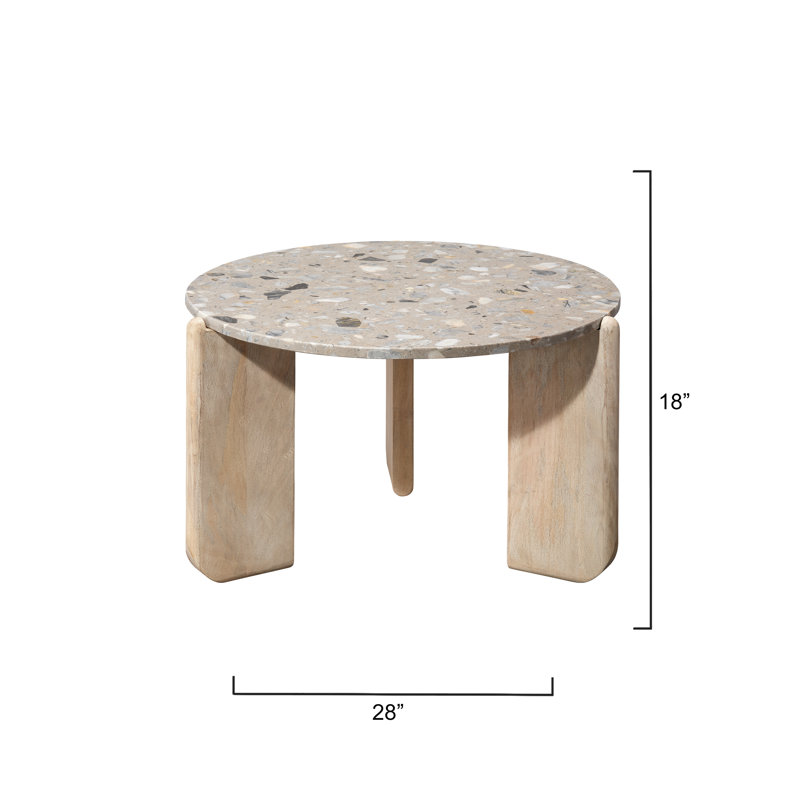 Round Terrazzo Top Coffee Table with Mango Wood Legs