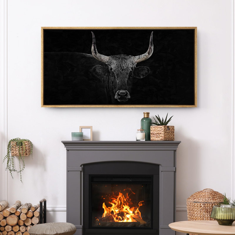 Vache, animaux, taureau noir monochrome, art animalier moderne, "Relax Calm", reproduction sur toile, H 30 po x l 60 po
