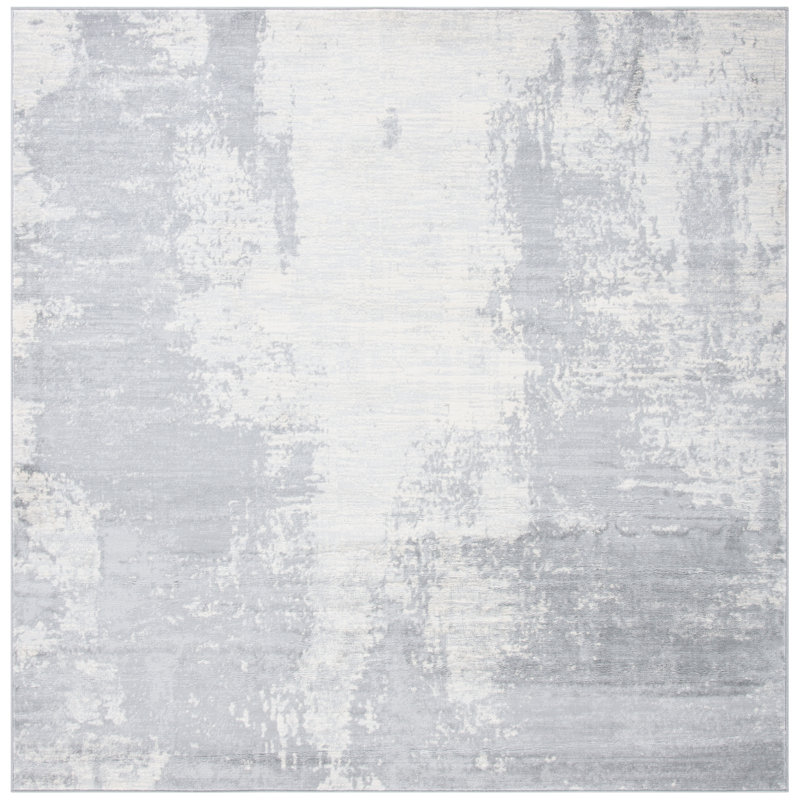 Adilene Abstract Light Gray/Ivory Area Rug, Square 6'7"