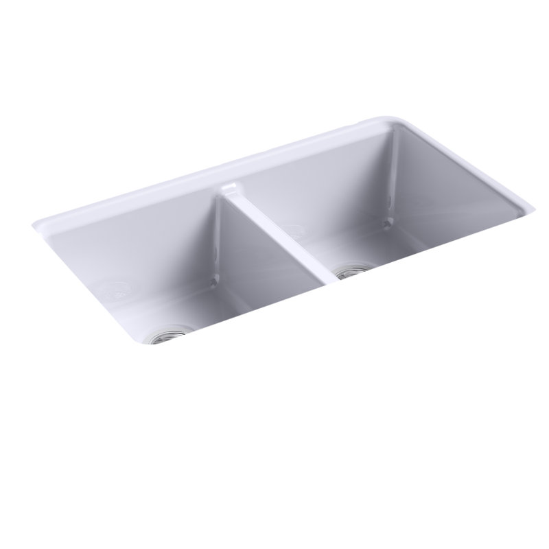 Riverby 33" x 22" x 9.625" Under-Mount Double-Equal Kitchen Sink with Accessories and 5 Oversized Faucet Holes, 50/50 bowls