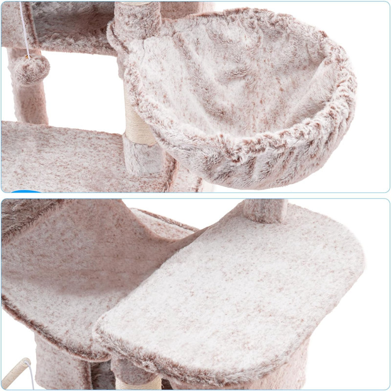 Extra Large Beige Plush Multi-Level Cat Tree Tower