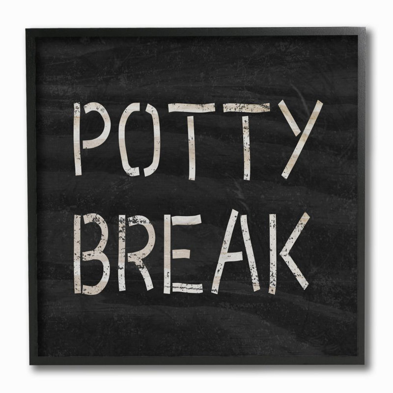 «Potty Break» par Daphne Polselli - reproduction d'art textuel noir, H 12 po x l 12 po, Giclée encadrée noir minuit