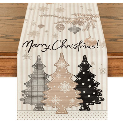 Stripes Pine Trees Merry Christmas Table Runner, Winter Xmas Holiday Kitchen Dining Table Decoration For Home Party Decor 13X72 Inch