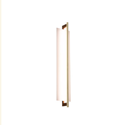 Merus 31 Vanity Sconce - Brushed Brass, Walnut Finish - 4000K - Bright White - 277V AC - White Shade - 39.3