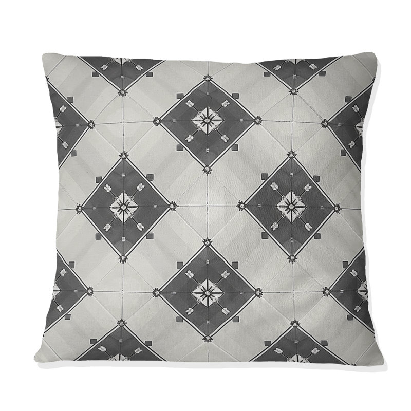 Coussin décoratif traditionnel noir et gris à motif floral noir, H 16 po x l 16 po