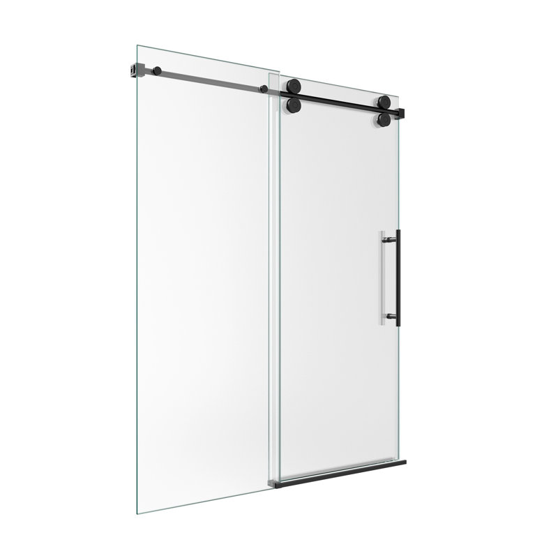56"-60"W*72" H Frameless Single Sliding Shower Door – 5/16" (8Mm) Clear Tempered Glass, Bypass Design With Matte Black Finish