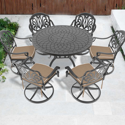 7 ensembles de patio d'extérieur: 6 chaises pivotantes, table ronde, aluminium, configuration de la structure: