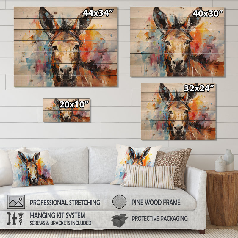 Abstrait âne abstrait - impression sur bois, H 34 po x l 44 po x P 0,78 po