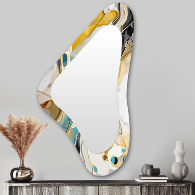 Blue And Yellow Liquid Ink Abstraction Harmony III - Abstract Metal Art Modern Irregular Wall Mirror