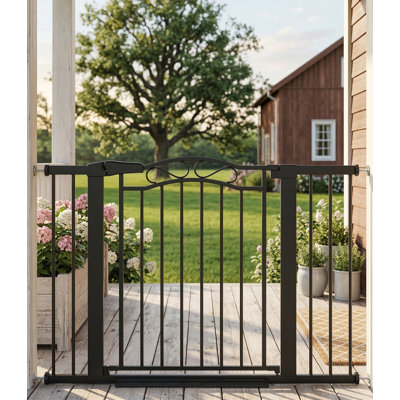 Extra Wide Baby Gate with Walk-Through Door 59.9"-62.5", Pressure-Mounted No-Drill Installation for Stairs, Metal Child & Pet Safety Gate for Kids, Black
