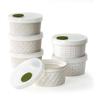 Embossed Ramekins with Lids Set of 6 White 4 Ounce