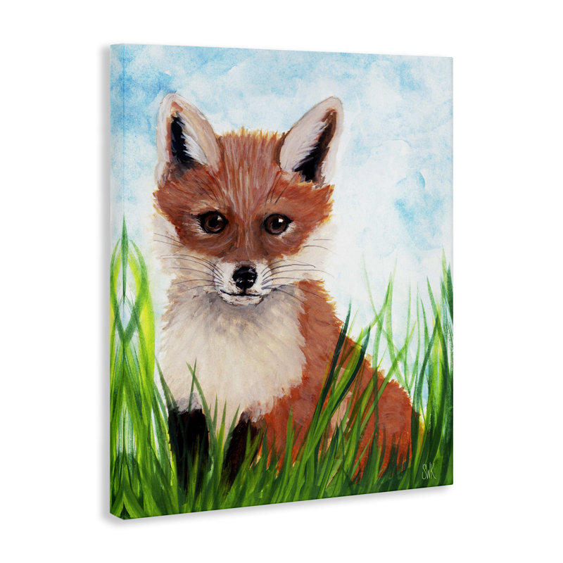 Art mural sur toile Baby Fox in Grass, design par Sarah Waldron Kimball, H 30 po x l 40 po