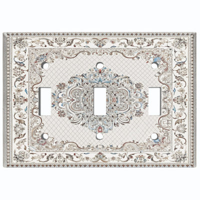 Couvercle de plaque d'interrupteur en métal; Bascule à 3 bandes standard des États-Unis - image imprimée d'un médaillon floral persan