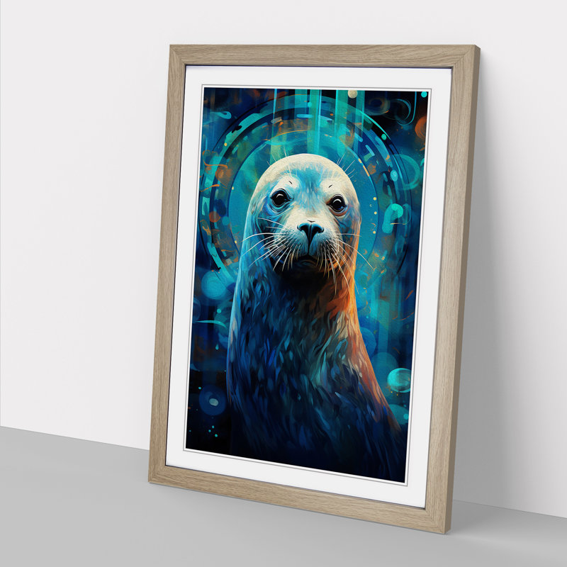 Seal Futurism - Single Picture Frame Print on Wood, 64cm H x 46cm W x 2cm D, Oak
