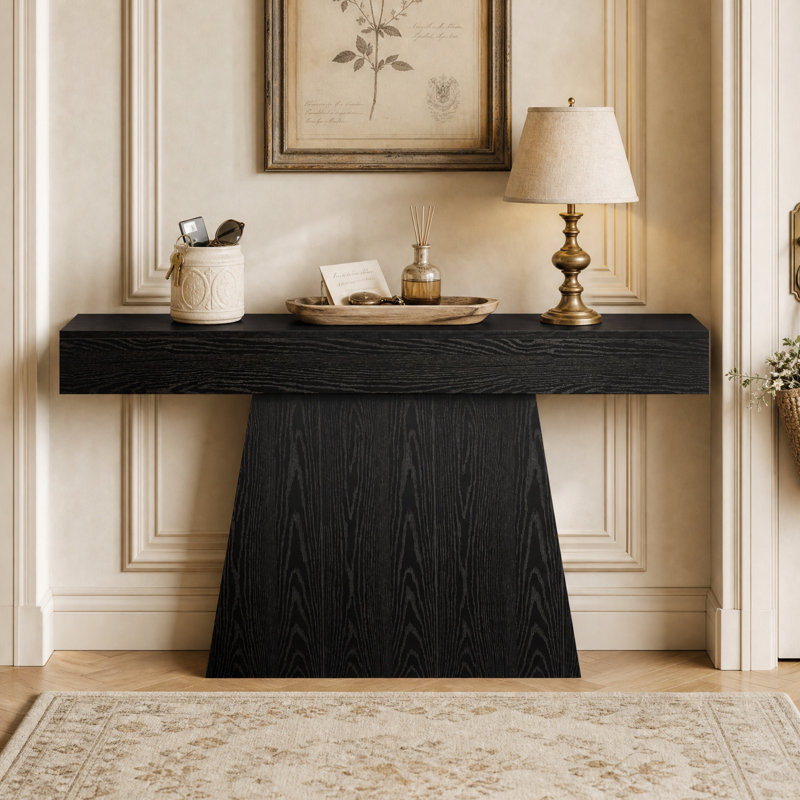 63" Farmhouse Console Table with Trapezoidal Base, Narrow Entryway Table & Long Sofa Table for Hallway, Living Room