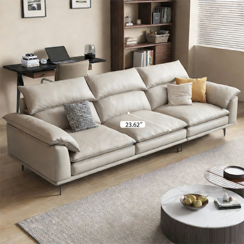 Canapé modulaire gris en cuir véritable, H 35,43 po x l 110,24 po x P 39,37 po, 4