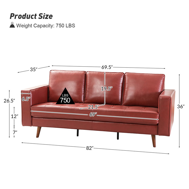 Suzanna 82"W Transitional Genuine Leather Sofa, Red
