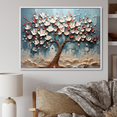 Arbre de fleur rouge et or au clair de lune beauté V - art mural arbre
