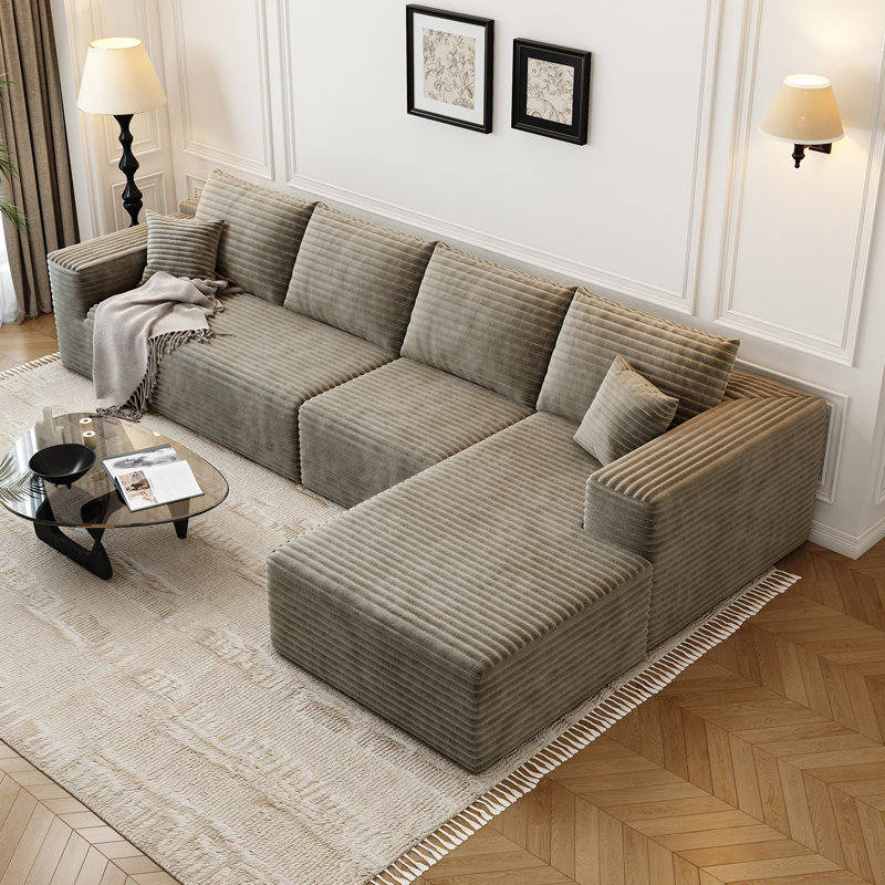 Canapé modulaire 135,4 po Cloud, Orienté à droite, Tissu velours côtelé moelleux Camel