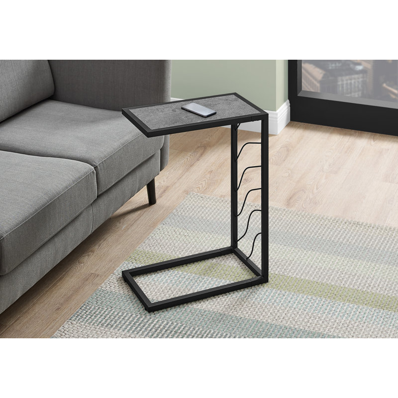 Nayelli Accent Table, C-shaped, End, Side, Snack, Living Room, Bedroom, Metal, Laminate, Gray