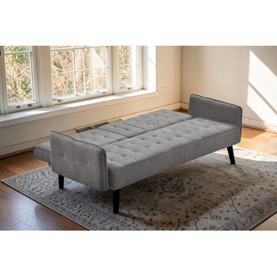 Canapé-lit futon de 72 po avec porte-gobelet rabattable, canapé-lit convertible en tissu de lin 2-en-1 avec pieds en bois pour petit salon, assemblage facile, livré dans une boîte