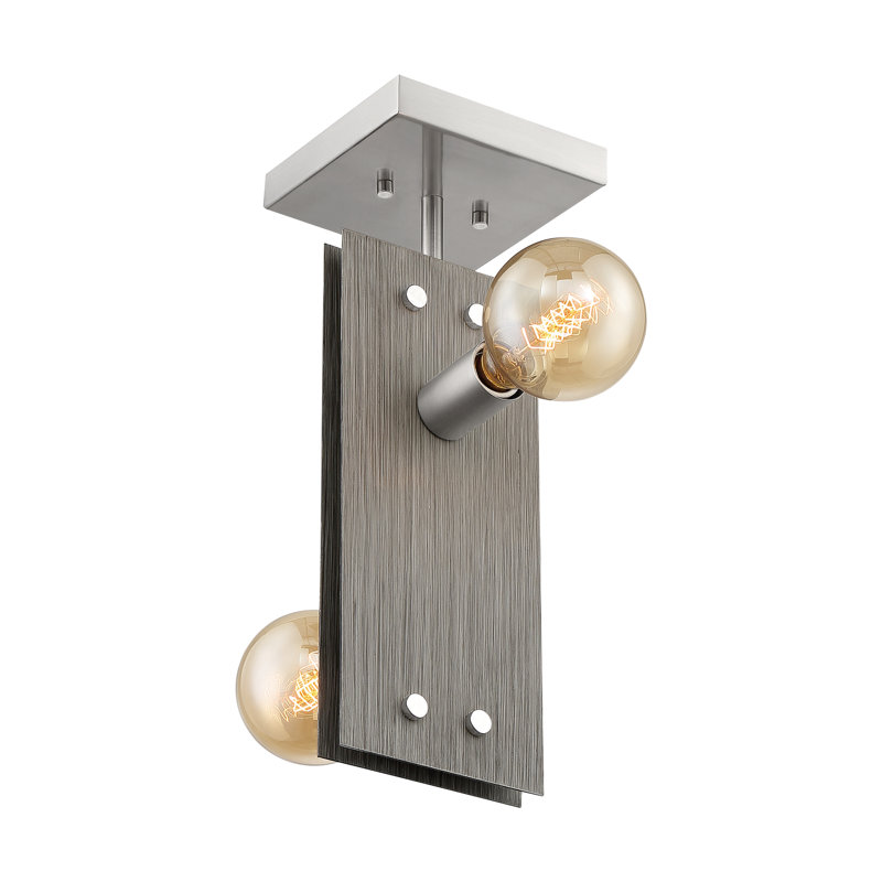 Plafonnier semi-encastré 2 lumières 6 po Baldhart, Bois flotté / détails nickel brossé