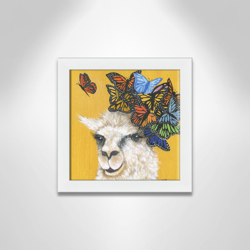 Art sur toile llama, H 14 po x l 14 po x P 0,625 po, Cadre blanc