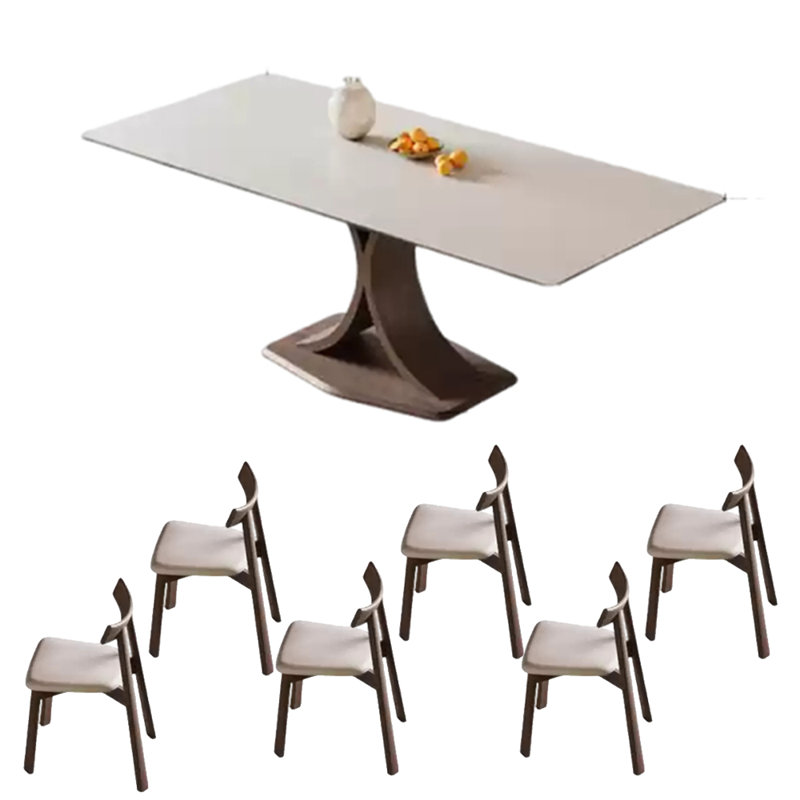 Ensemble de table de salle à manger rectangulaire en pierre frittée simple, H 29,53 po x L 70,87 po x l 35,43 po
