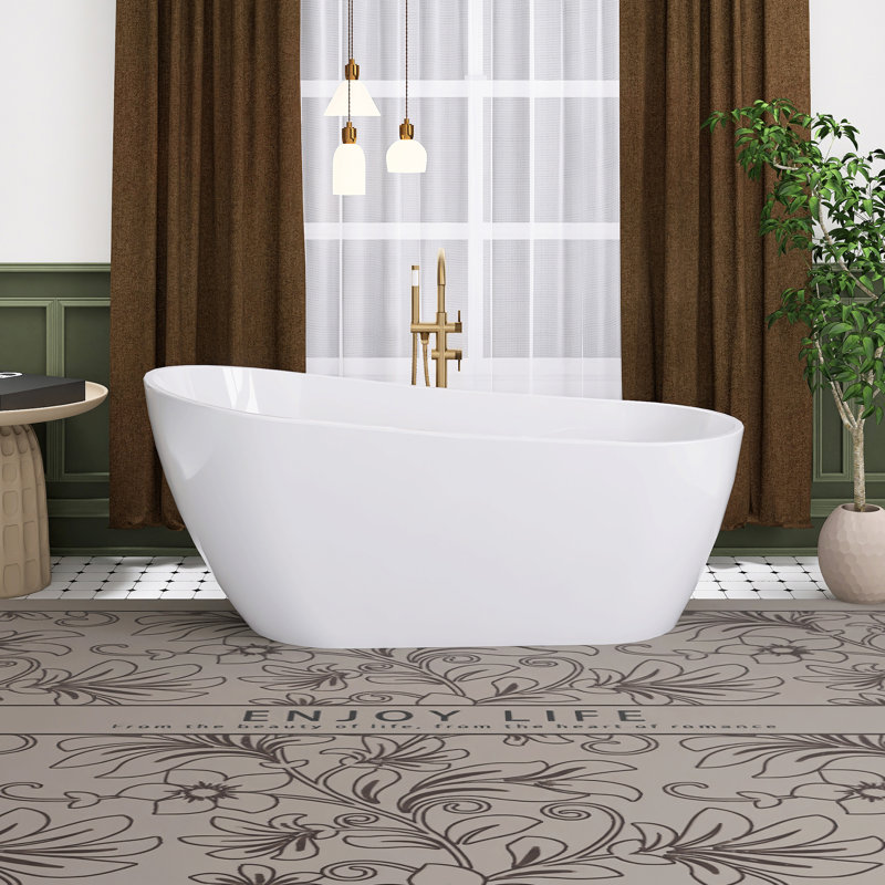 67" Glossy White Acrylic Freestanding Soaking Bathtub