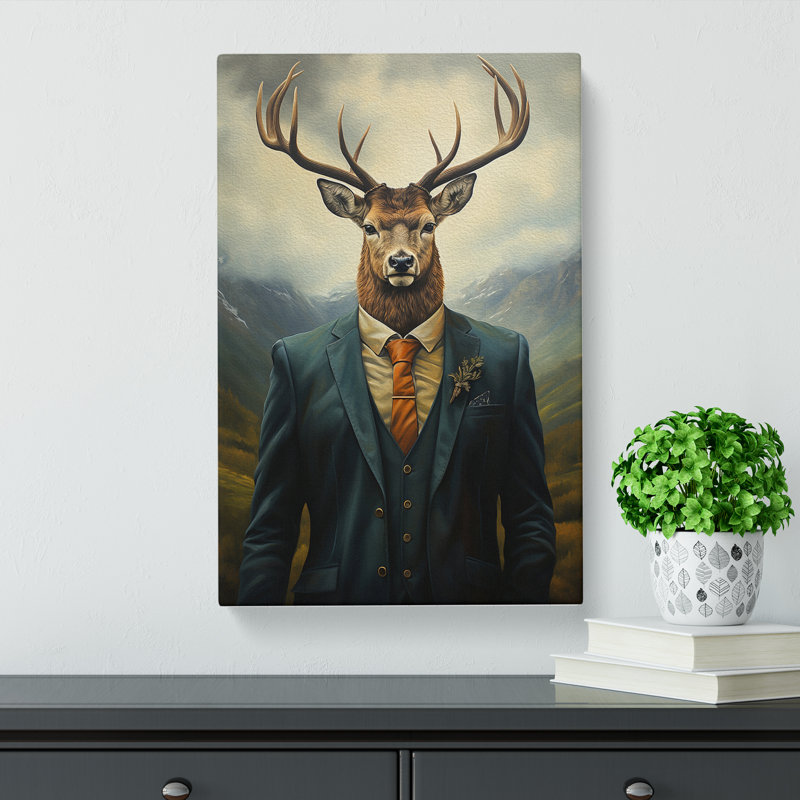 Stag in a Suit Painting - Wrapped Canvas, 76cm H x 50cm W x 3cm D
