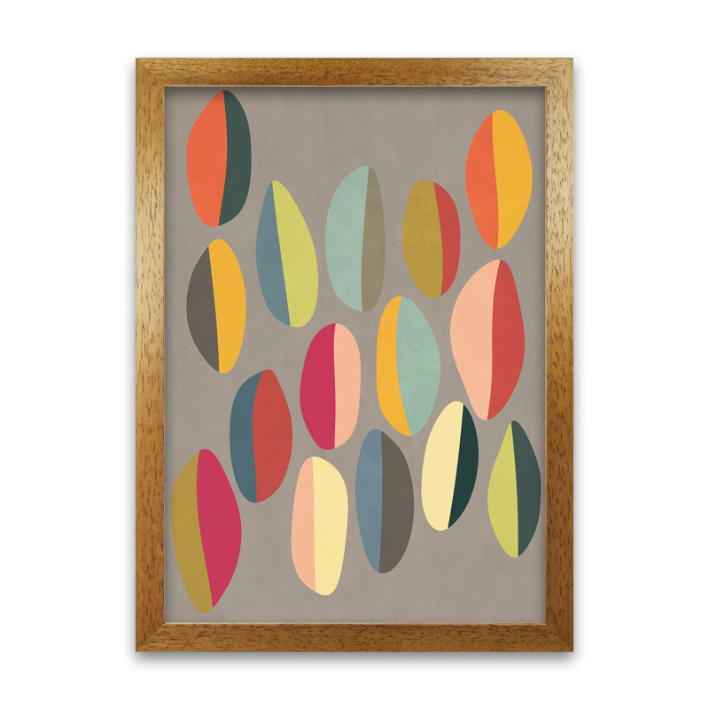 Mid Century Half Pebbles Original - Print, 84cm H x 59cm W x 3cm D, Oak Frame