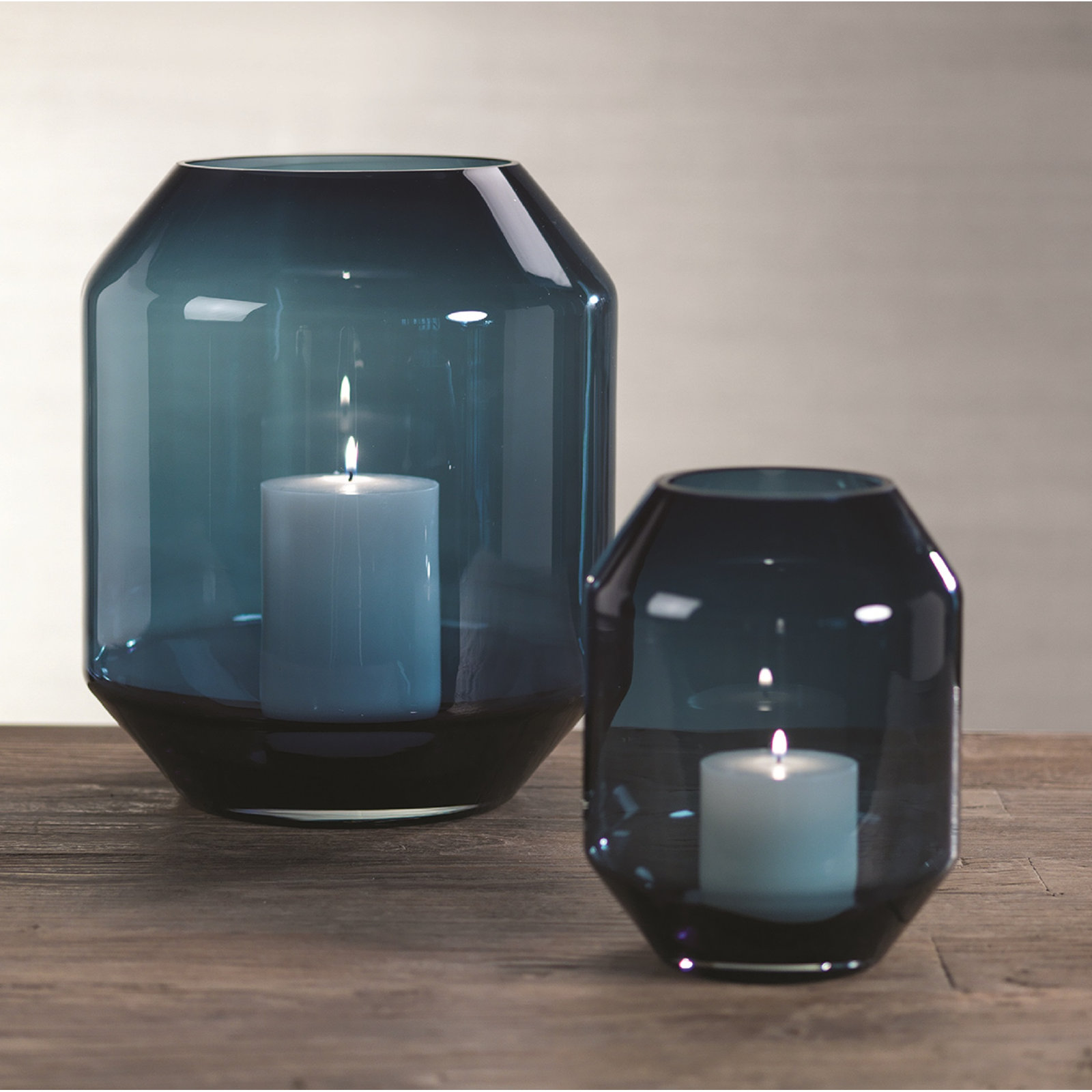 Anjou Glass Hurricane Candle Holder, Midnight Blue, 14.25" H x 12" W x 12" D