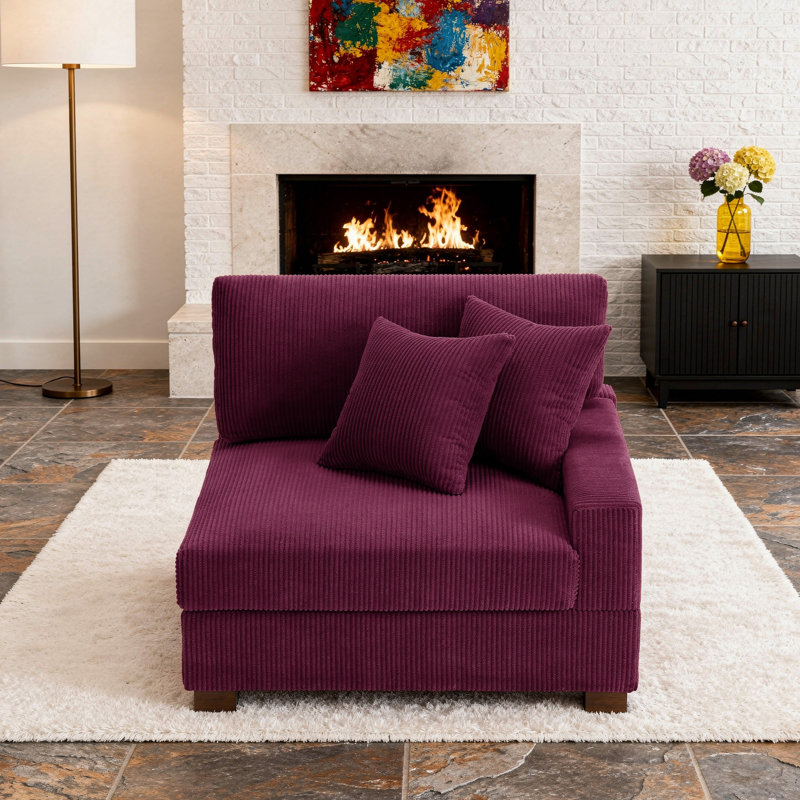Chaise avec accoudoirs en velours côtelé Milbrey, Violet, Velours côtelé