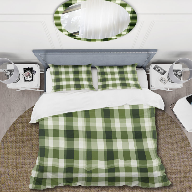 Uk Green Plaid Elegance I - Plaid Duvet Cover Set, King Duvet Cover + 2 King Shams