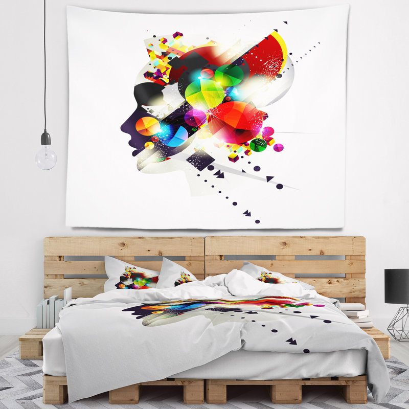 Tapisserie de profil abstrait de femme, H 32 po x l 39 po