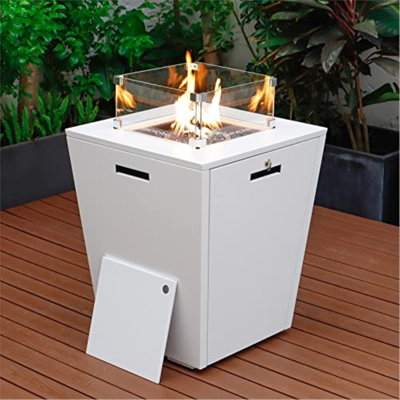 Chelsea 32.44" H x 21.65" W Propane Outdoor Fire Pit Table in Aluminum with Lid, Wind Guard, and Tank Storage for Patio or Porch