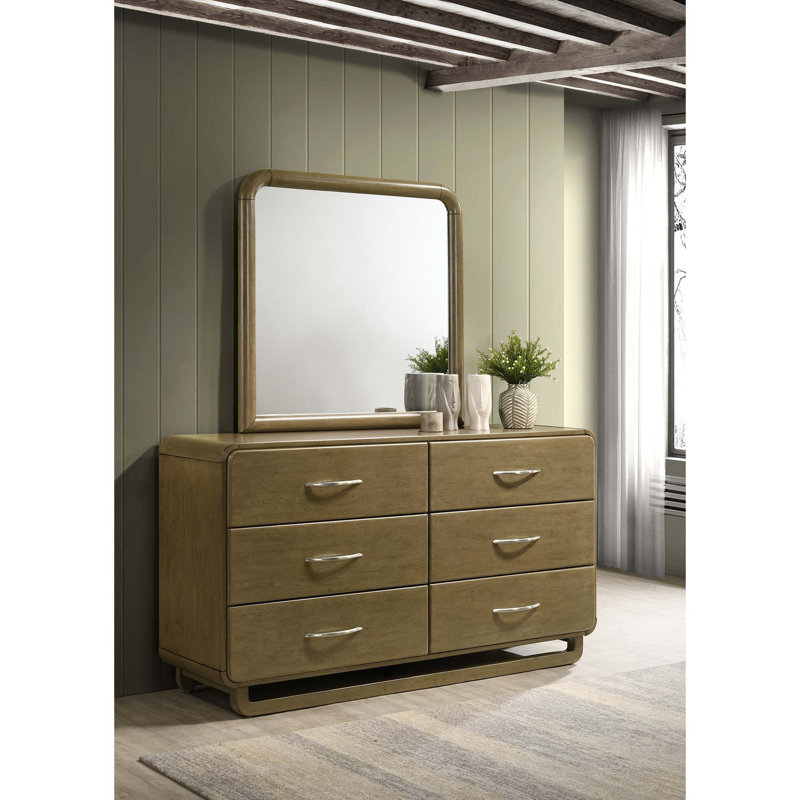 Commode contemporaine à 6 tiroirs et miroir avec coins arrondis