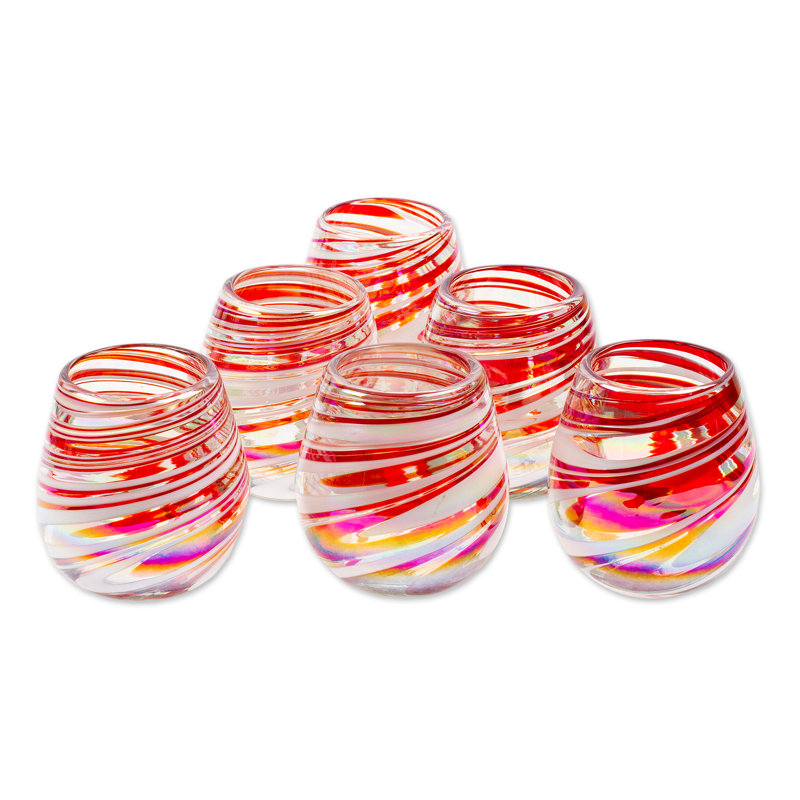 Ensemble de 6 verres à vin sans pied faits à la main Bankcroft, Rouge / blanc / transparent
